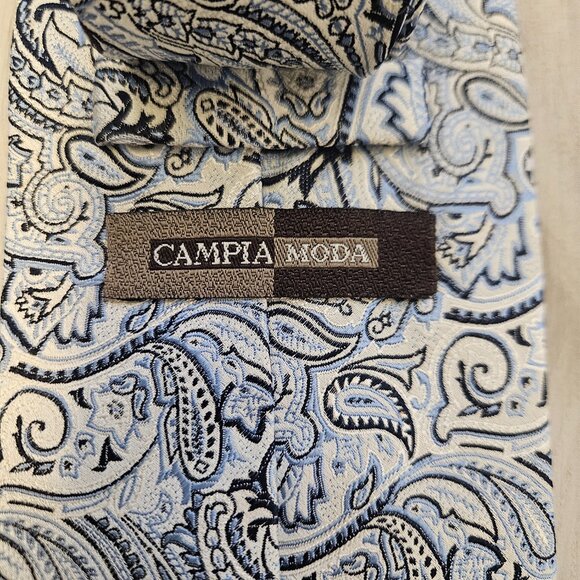 Campia Moda Blue Paisley Print Silk Tie - Picture 3 of 3